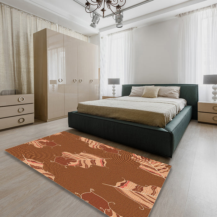 Patterned Tomato Red Rug in a Bedroom, pat2734org