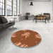 Round Patterned Tomato Red Rug in a Office, pat2734org