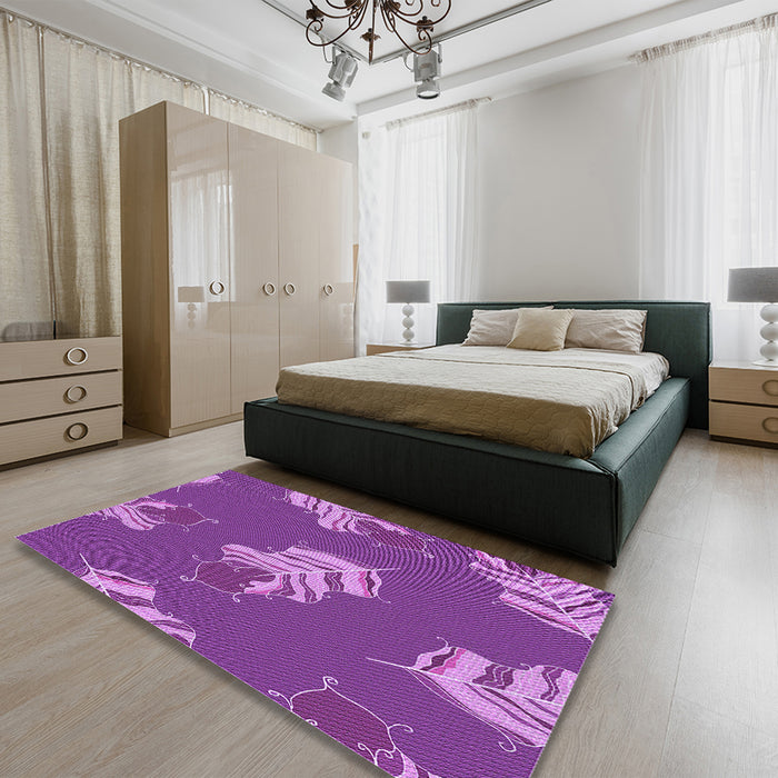Patterned Crimson Purple Rug in a Bedroom, pat2734pur