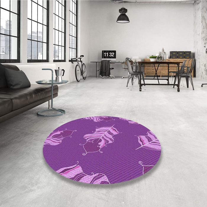 Round Patterned Crimson Purple Rug in a Office, pat2734pur