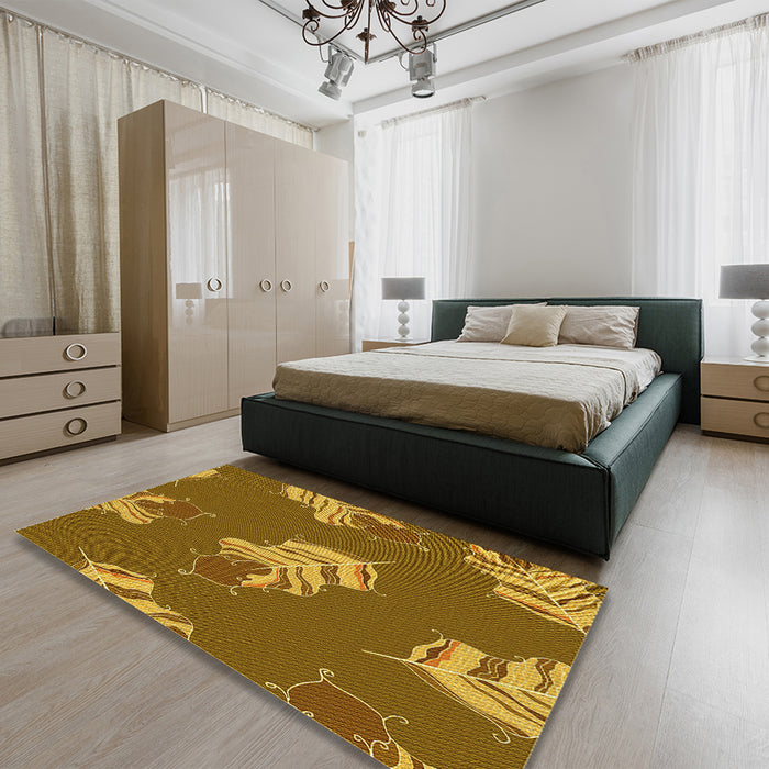Patterned Saddle Brown Rug in a Bedroom, pat2734yw