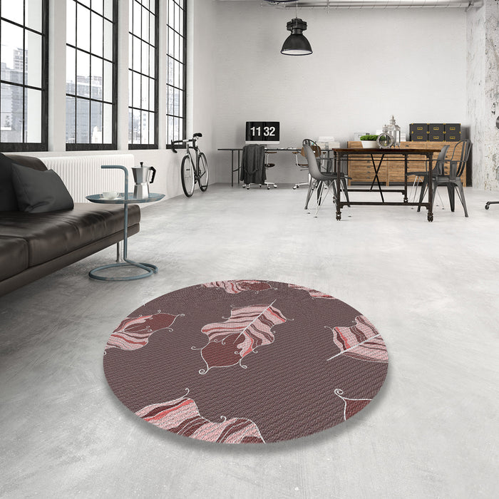 Round Patterned Dark Brown Novelty Rug in a Office, pat2734