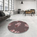 Round Patterned Dark Brown Novelty Rug in a Office, pat2734