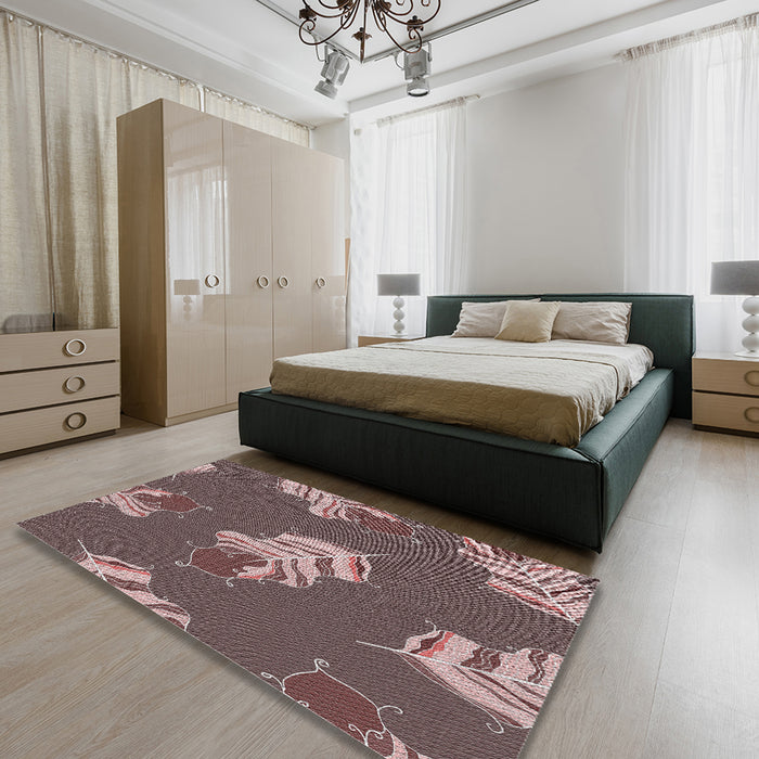 Machine Washable Transitional Dark Brown Rug in a Bedroom, wshpat2734