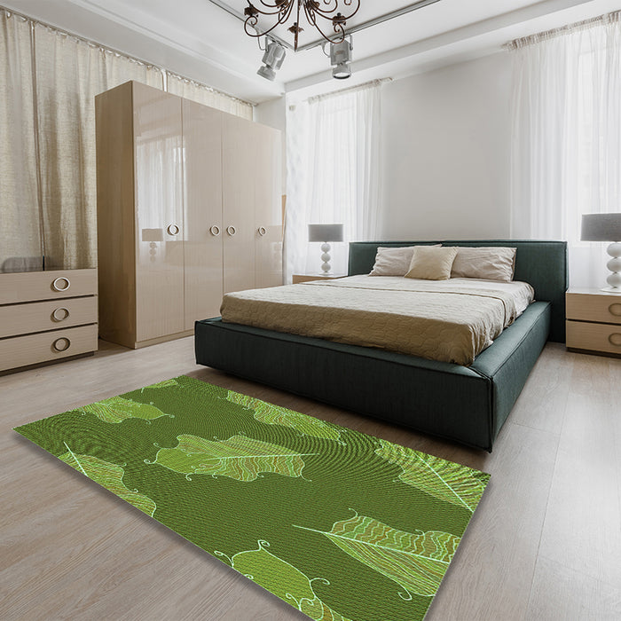 Patterned Seaweed Green Rug in a Bedroom, pat2735grn