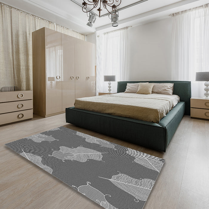 Round Machine Washable Transitional Grey Gray Rug in a Office, wshpat2735gry