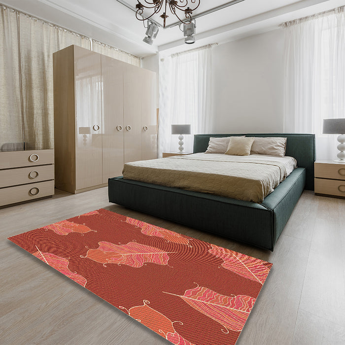 Patterned Bright Orange Rug in a Bedroom, pat2735org