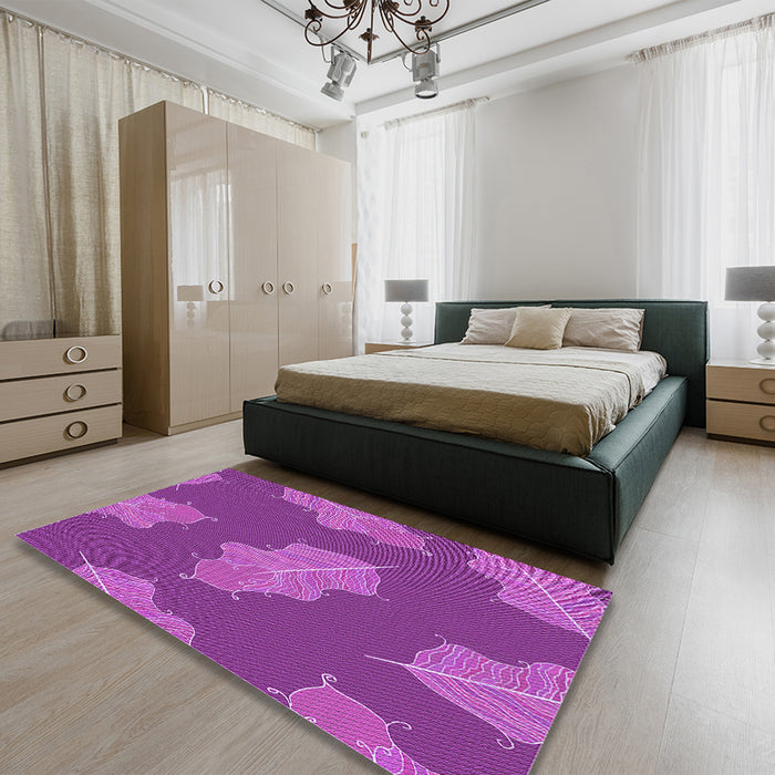 Patterned Crimson Purple Rug in a Bedroom, pat2735pur