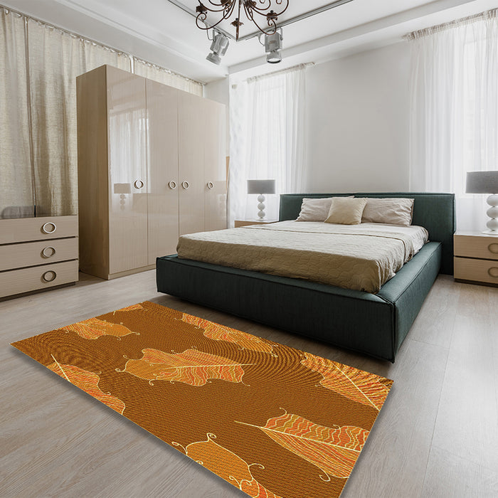 Patterned Mahogany Brown Rug in a Bedroom, pat2735yw