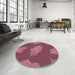 Round Machine Washable Transitional Blush Red Pink Rug in a Office, wshpat2735