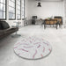 Round Machine Washable Transitional Dark Gray Rug in a Office, wshpat2737