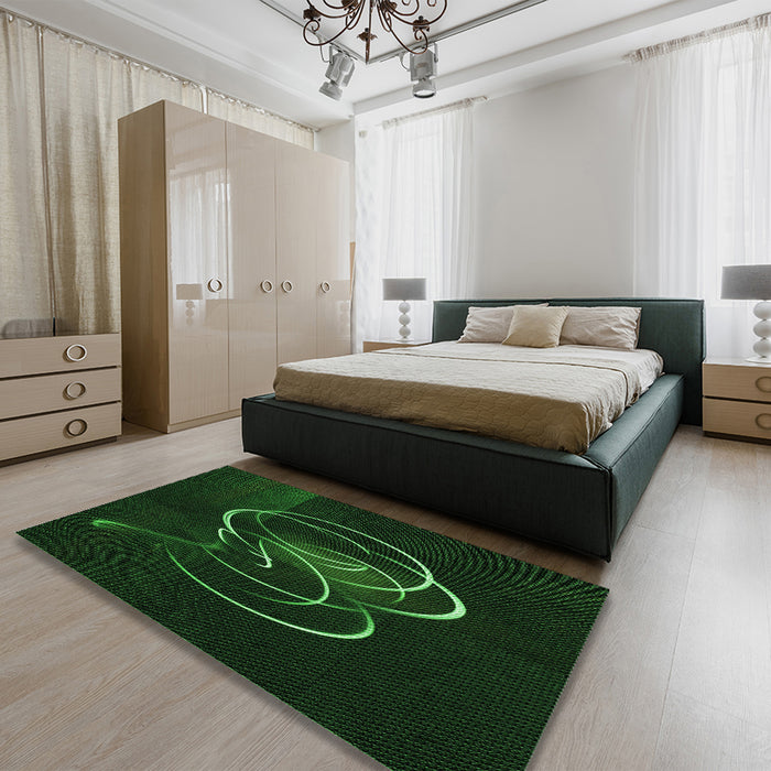 Round Machine Washable Transitional Green Rug in a Office, wshpat2739grn