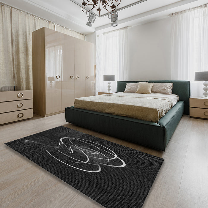 Patterned Black Rug in a Bedroom, pat2739gry