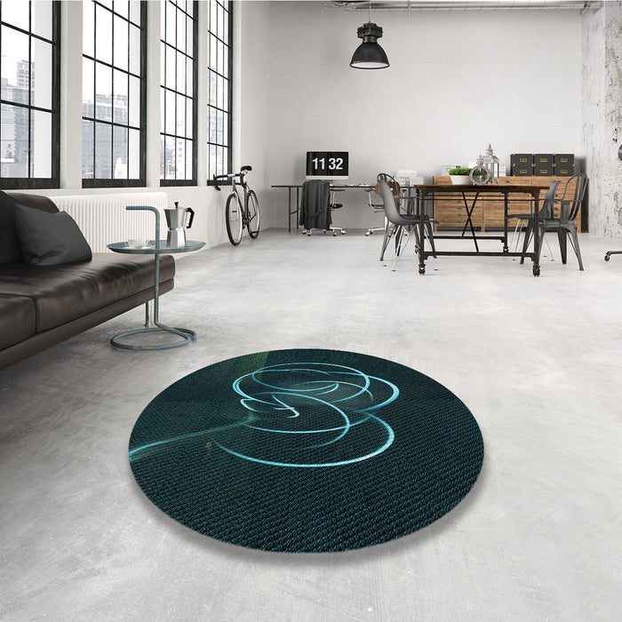 Round Patterned Black Rug in a Office, pat2739lblu