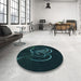 Round Patterned Black Rug in a Office, pat2739lblu