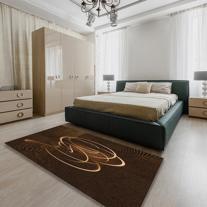 Patterned Dark Bronze Brown Rug in a Bedroom, pat2739org