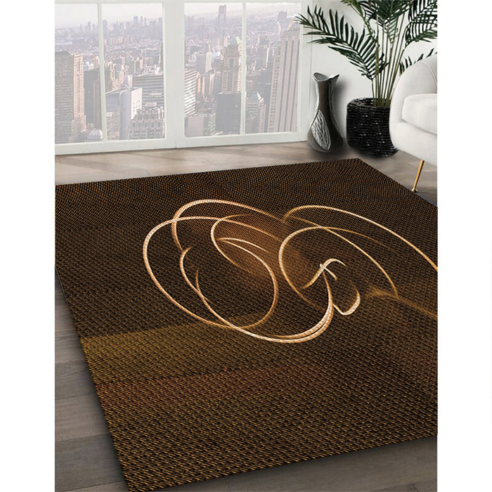 Patterned Dark Bronze Brown Rug in Family Room, pat2739org