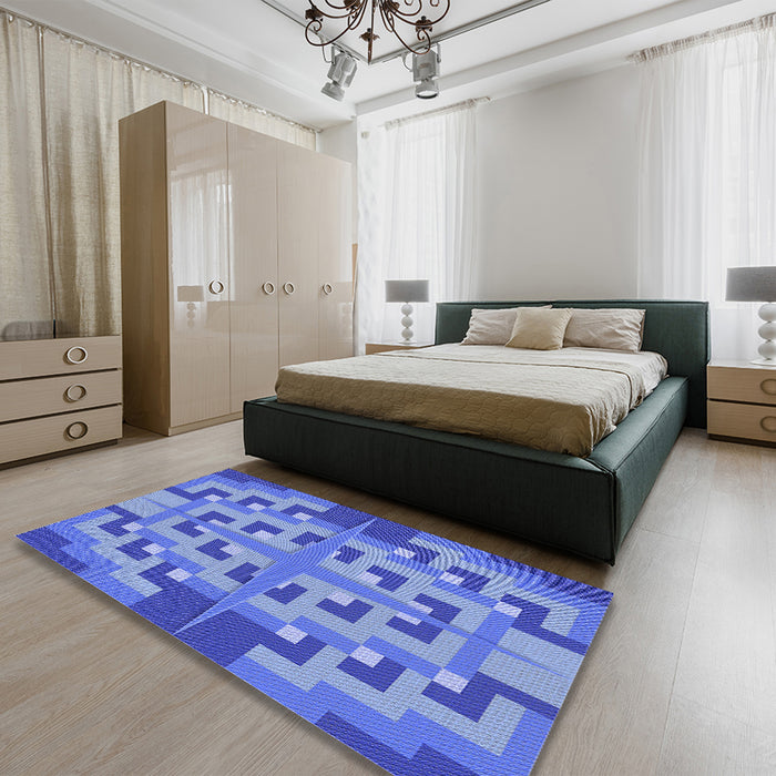 Patterned Sky Blue Rug in a Bedroom, pat274blu