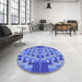 Round Patterned Sky Blue Rug in a Office, pat274blu