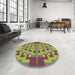 Round Patterned Pistachio Green Rug in a Office, pat274brn