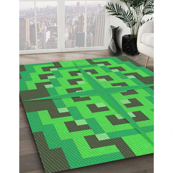 Machine Washable Transitional Forest Green Rug in a Family Room, wshpat274grn