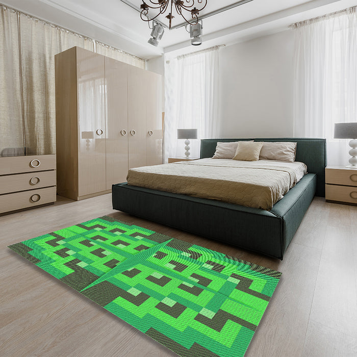 Patterned Forest Green Rug in a Bedroom, pat274grn