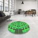 Round Patterned Forest Green Rug in a Office, pat274grn