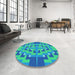 Round Patterned Blue Rug in a Office, pat274lblu