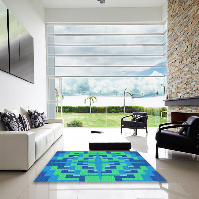 Machine Washable Transitional Blue Rug in a Kitchen, wshpat274lblu
