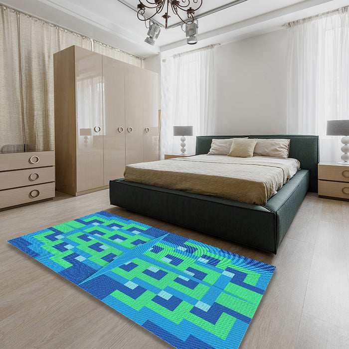 Round Machine Washable Transitional Blue Rug in a Office, wshpat274lblu