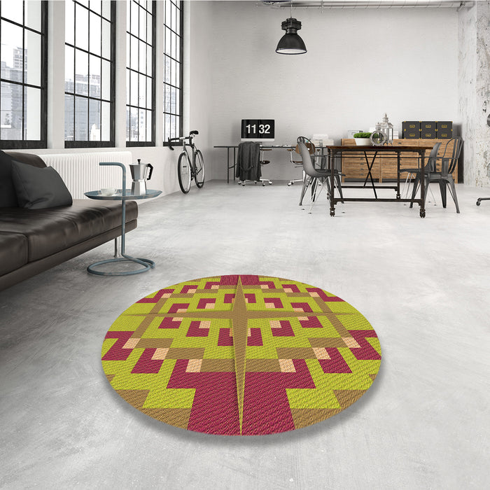 Round Patterned Red Rug in a Office, pat274org