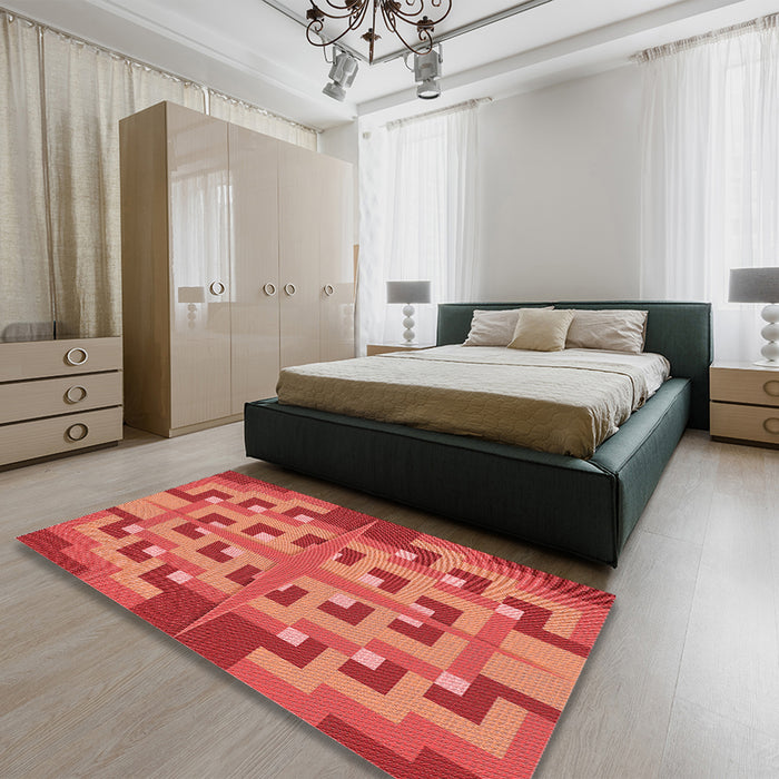 Patterned Red Rug in a Bedroom, pat274rd