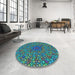 Round Patterned Blue Rug in a Office, pat2740lblu