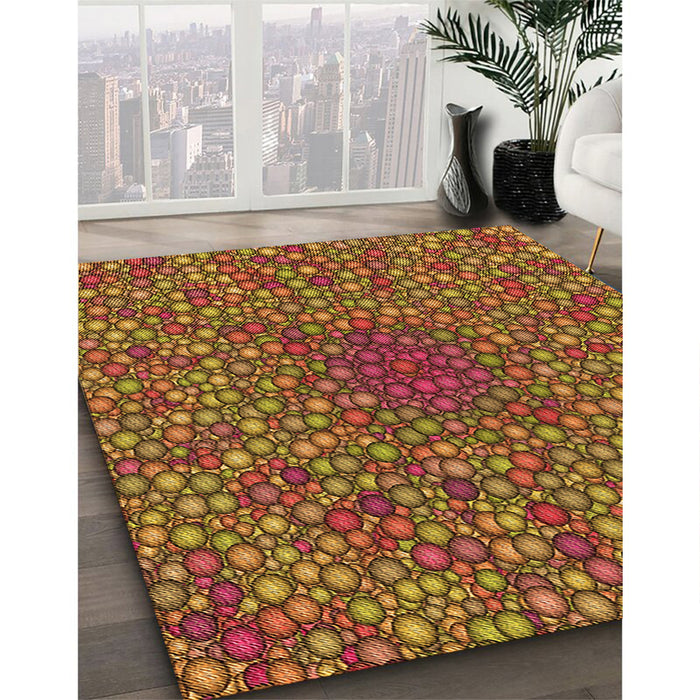 Patterned Tomato Red Rug in Family Room, pat2740org