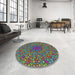 Round Machine Washable Transitional Green Rug in a Office, wshpat2740