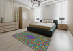 Patterned Green Modern Rug in a Bedroom, pat2740