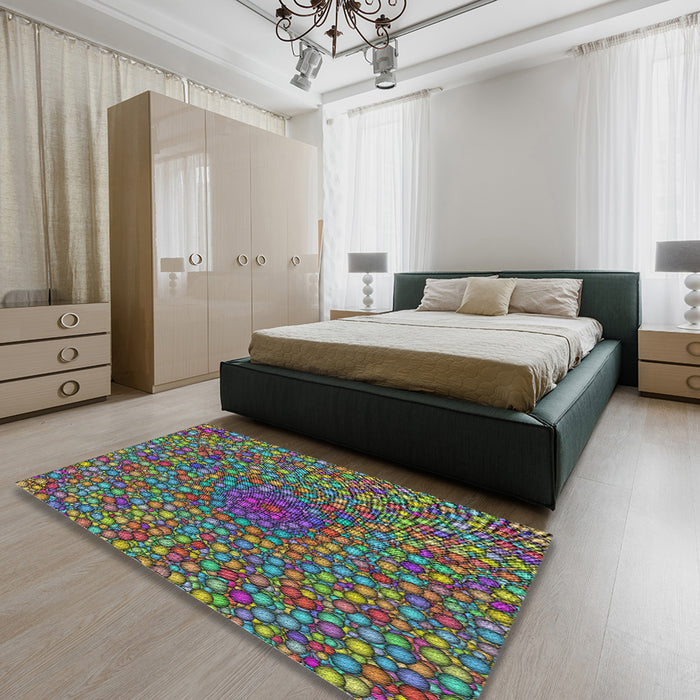 Patterned Green Modern Rug in a Bedroom, pat2740