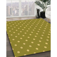 Patterned Dark Yellow Green Rug, pat2742org