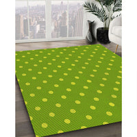 Patterned Dark Lime Green Rug, pat2742yw