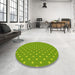 Round Patterned Dark Lime Green Rug in a Office, pat2742yw