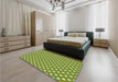 Patterned Yellow Green Rug in a Bedroom, pat2744grn