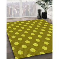 Patterned Dark Yellow Green Rug, pat2746yw