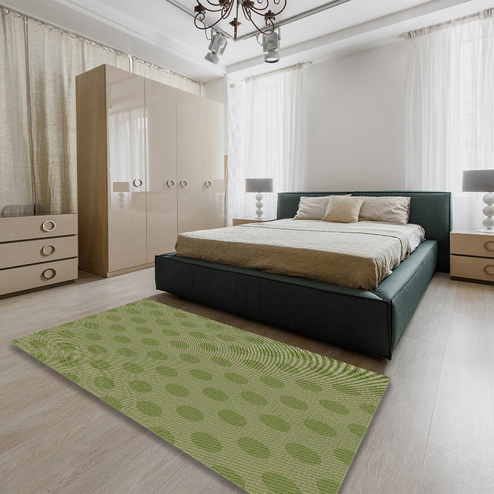 Patterned Yellow Green Rug in a Bedroom, pat2747grn