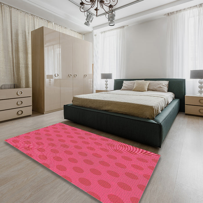 Patterned Raspberry Red Rug in a Bedroom, pat2747org