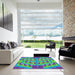 Square Patterned Slate Blue Modern Rug in a Living Room, pat274