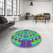 Round Machine Washable Transitional Slate Blue Rug in a Office, wshpat274