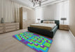 Patterned Slate Blue Modern Rug in a Bedroom, pat274