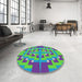 Round Patterned Slate Blue Modern Rug in a Office, pat274