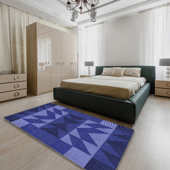 Patterned Denim Dark Blue Rug in a Bedroom, pat275blu