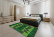 Patterned Dark Forest Green Rug in a Bedroom, pat275grn